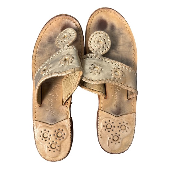 Jack Rogers Womens Flip Flop Gold Leather Slip‎ On Open Toe Casual Size 8 - Picture 1 of 5